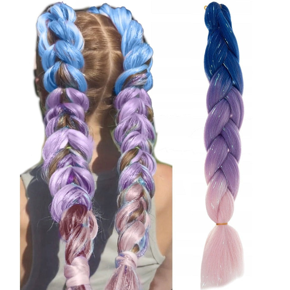 Extensii de par sintetic pentru impretituri, Zola®, ombre mov-roz si sclipici, 60 cm Extensii de par sintetic pentru impretituri, Zola®, ombre mov-roz si sclipici, 60 cm